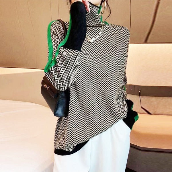 Maison La Veine™ | Pull à col roulé à rayures contrastantes