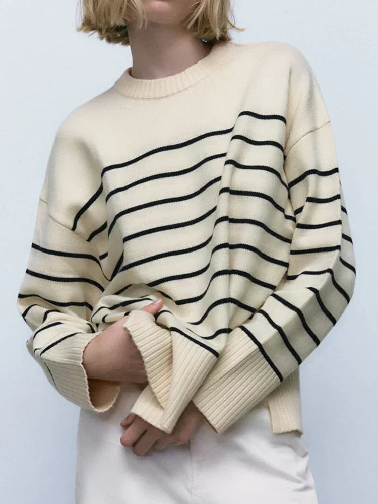 Maison La Veine™ | Pull Oversize Rayé Élégant
