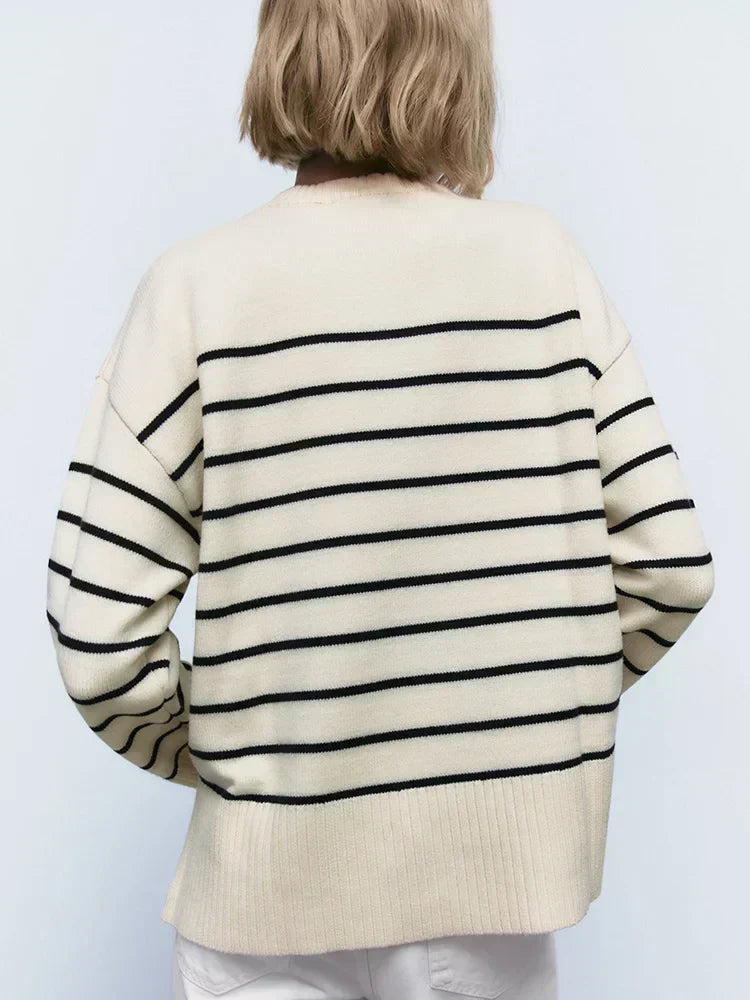 Maison La Veine™ | Pull Oversize Rayé Élégant