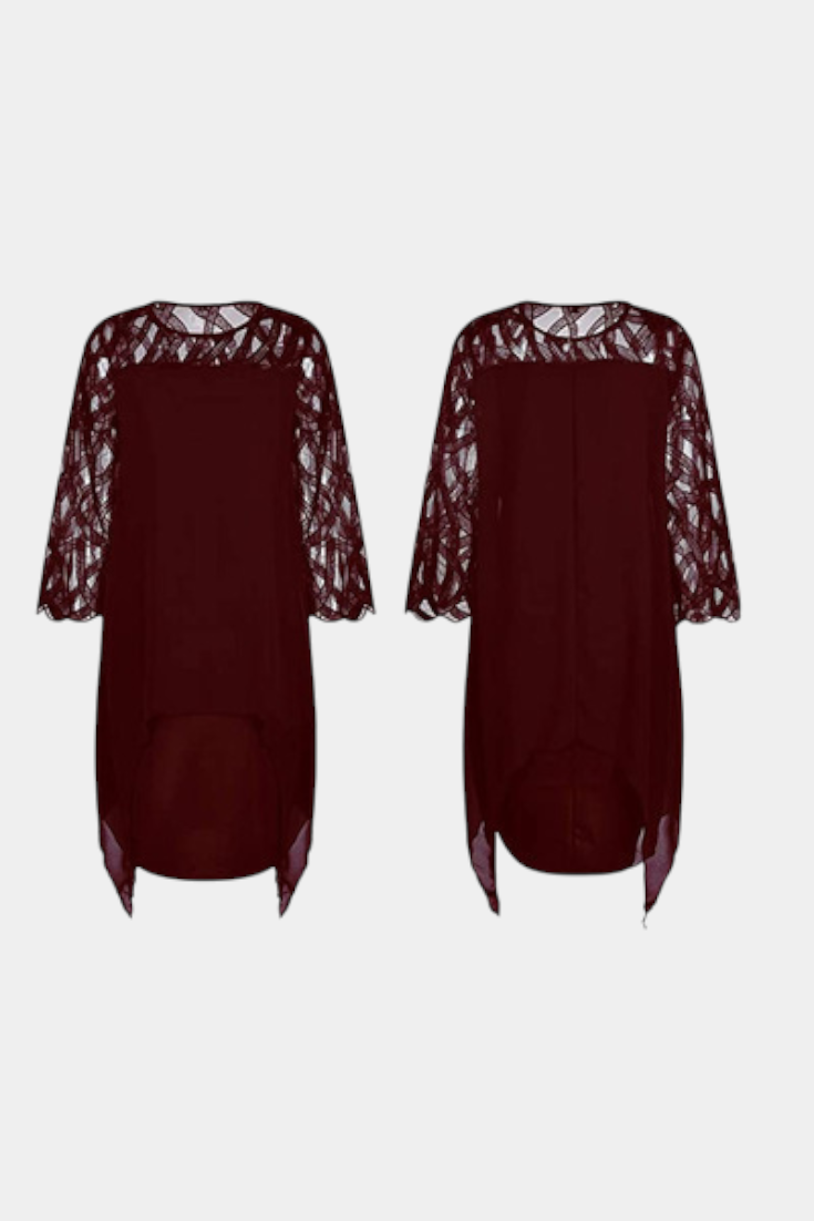 Yana Robe Midi à Décolleté Rond et Manches en Dentelle
