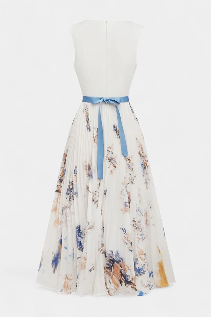 Elise Robe en Chiffon à Imprimé Floral et Taille Ceinturée