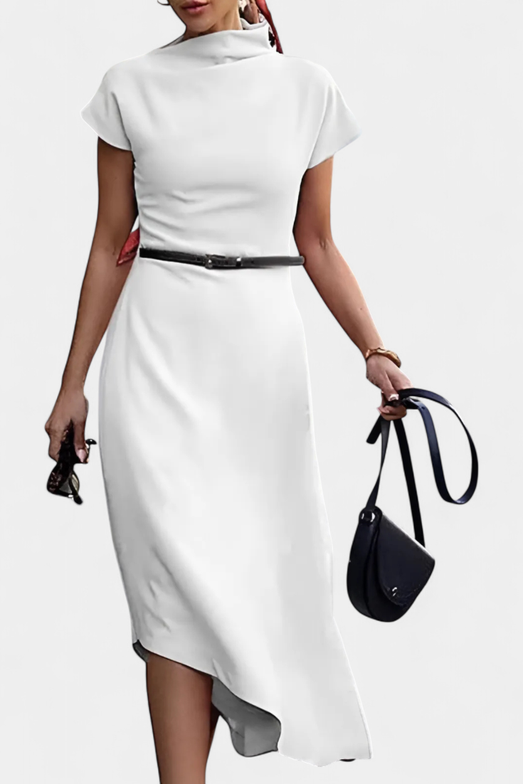Florence Robe Asymétrique à Col Haut et Coupe Décontractée