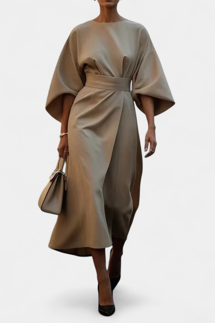 Micaela Robe Midi à Manches Lantern et Taille Définie