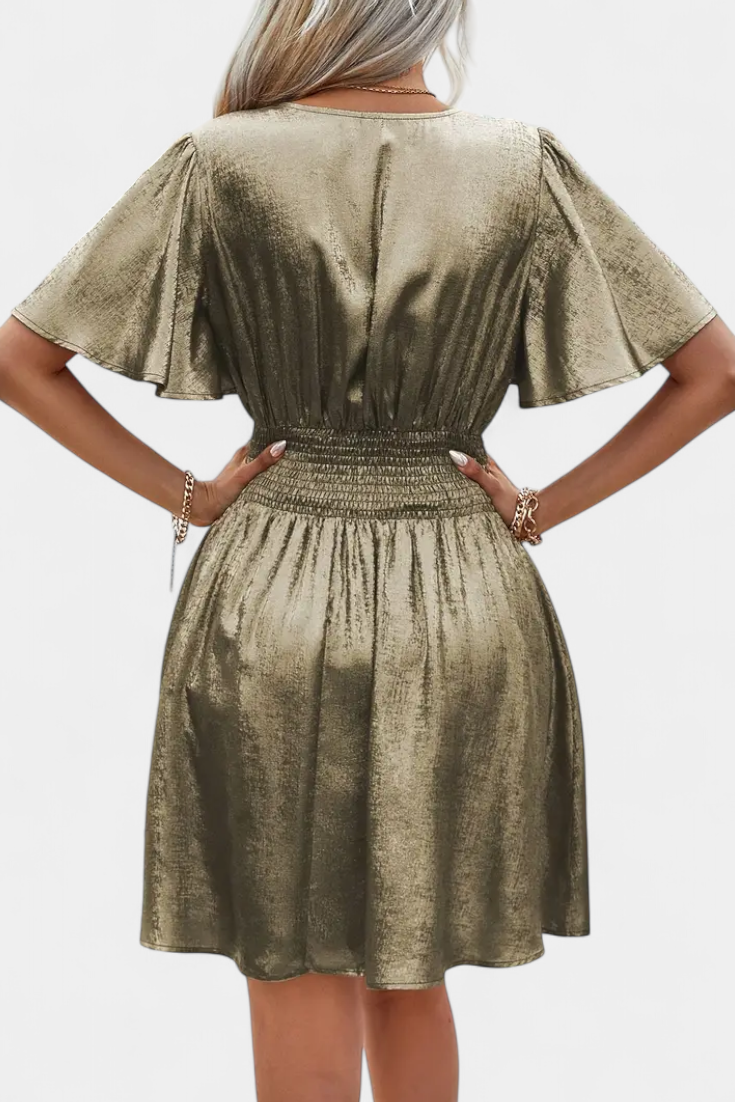 Adalee Robe à Décolleté en V et Taille Croisée avec Manches Fluides
