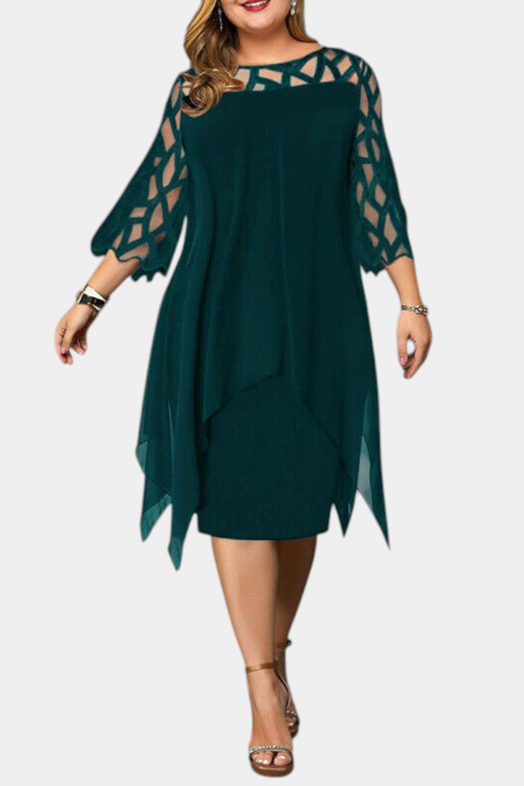 Yana Robe Midi à Décolleté Rond et Manches en Dentelle