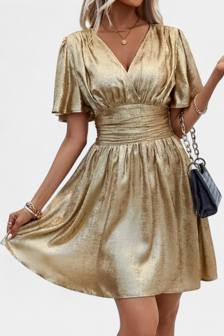 Adalee Robe à Décolleté en V et Taille Croisée avec Manches Fluides