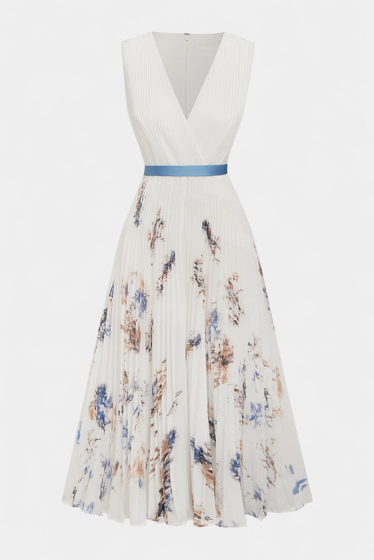 Elise Robe en Chiffon à Imprimé Floral et Taille Ceinturée