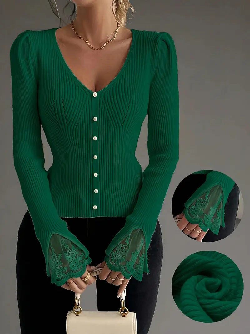 Maison La Veine™ | Pull en Dentelle à Col V