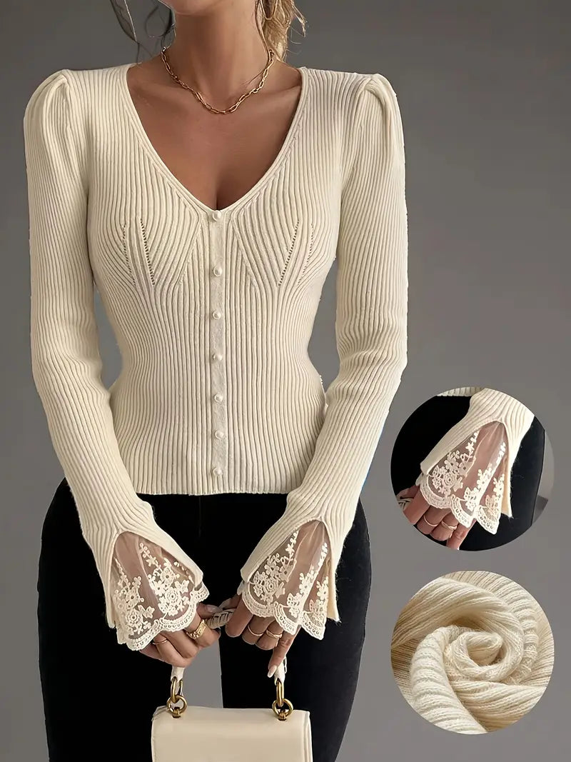 Maison La Veine™ | Pull en Dentelle à Col V