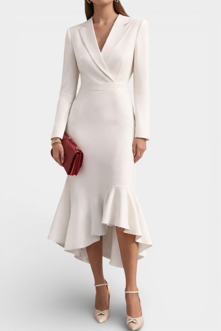 Lessie Robe Midi Tailleur à Volants Asymétriques