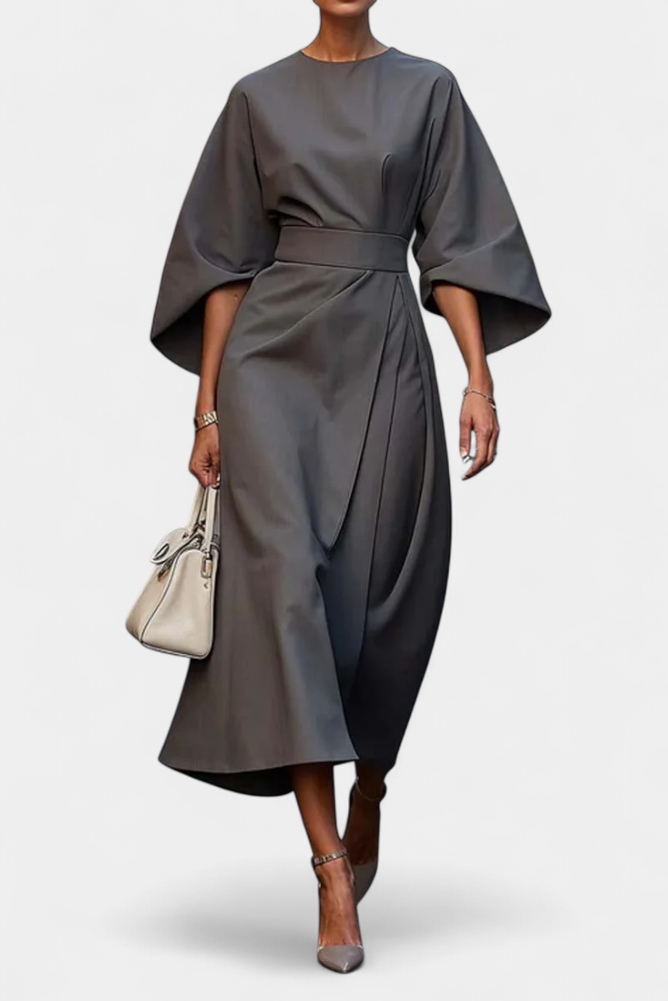 Micaela Robe Midi à Manches Lantern et Taille Définie