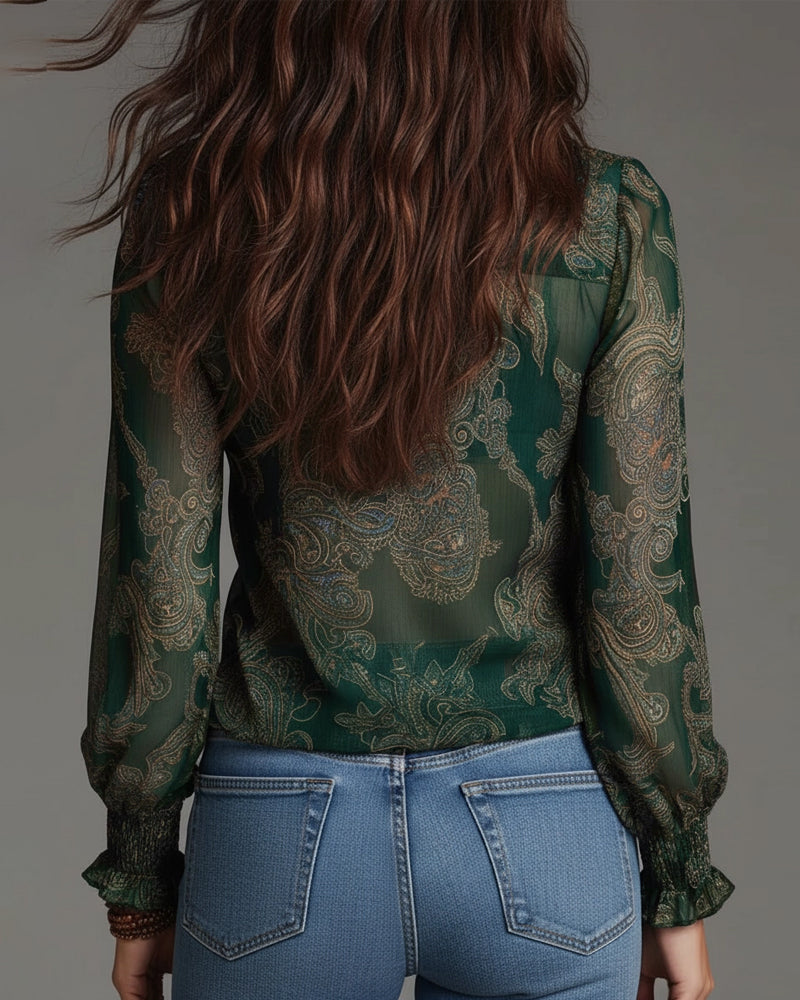 Élise | Blouse bohème chic à volants et col zippé