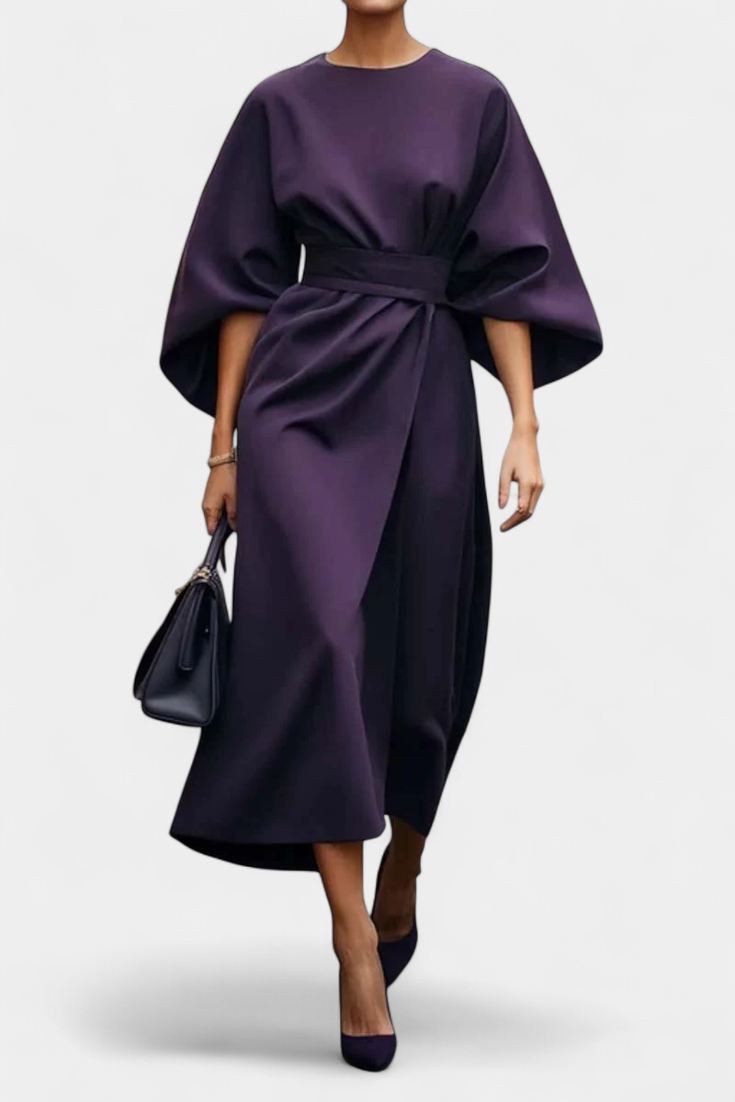 Micaela Robe Midi à Manches Lantern et Taille Définie