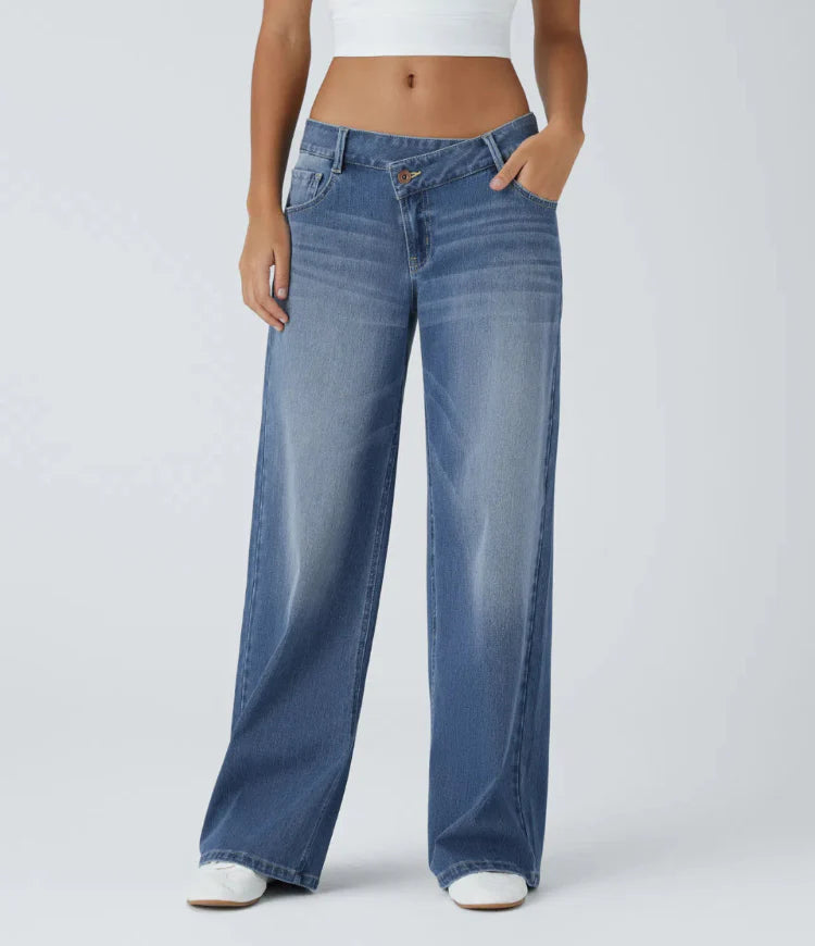Maison La Veine™ | Jean large asymétrique taille basse avec bouton