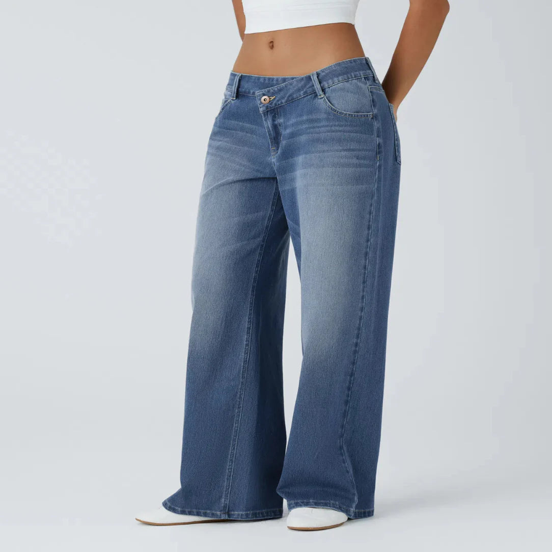 Maison La Veine™ | Jean large asymétrique taille basse avec bouton