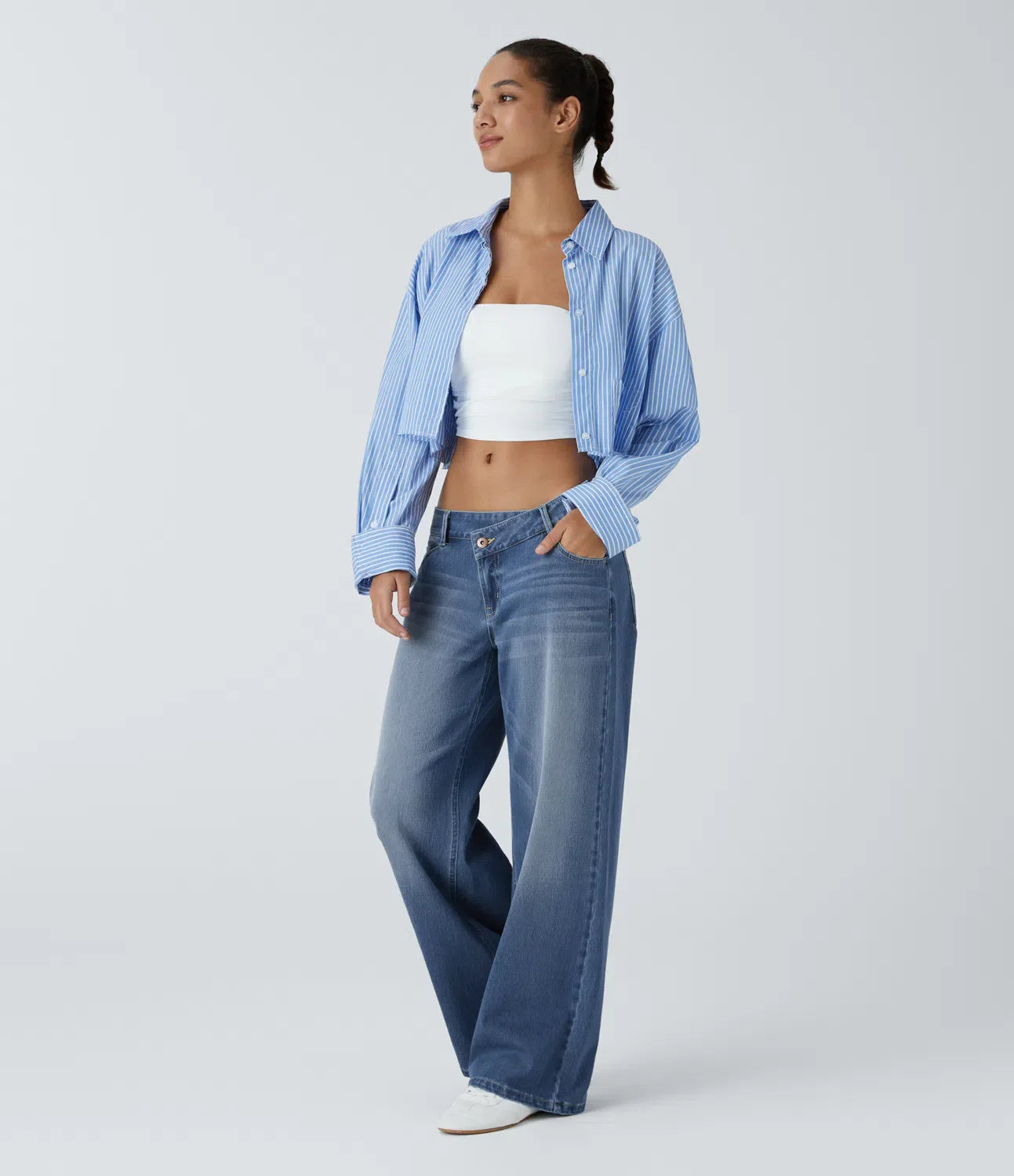 Maison La Veine™ | Jean large asymétrique taille basse avec bouton