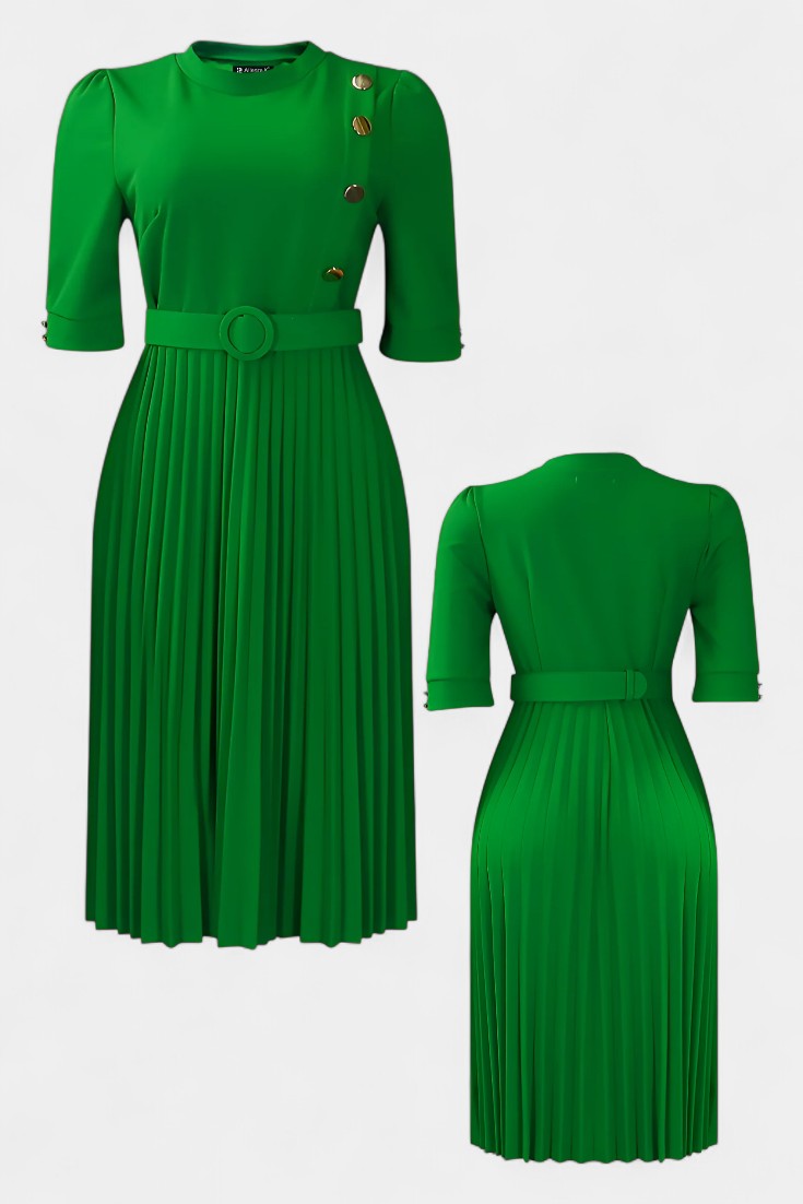 Zandie Robe Plissée Élégante à Boutons Décoratifs