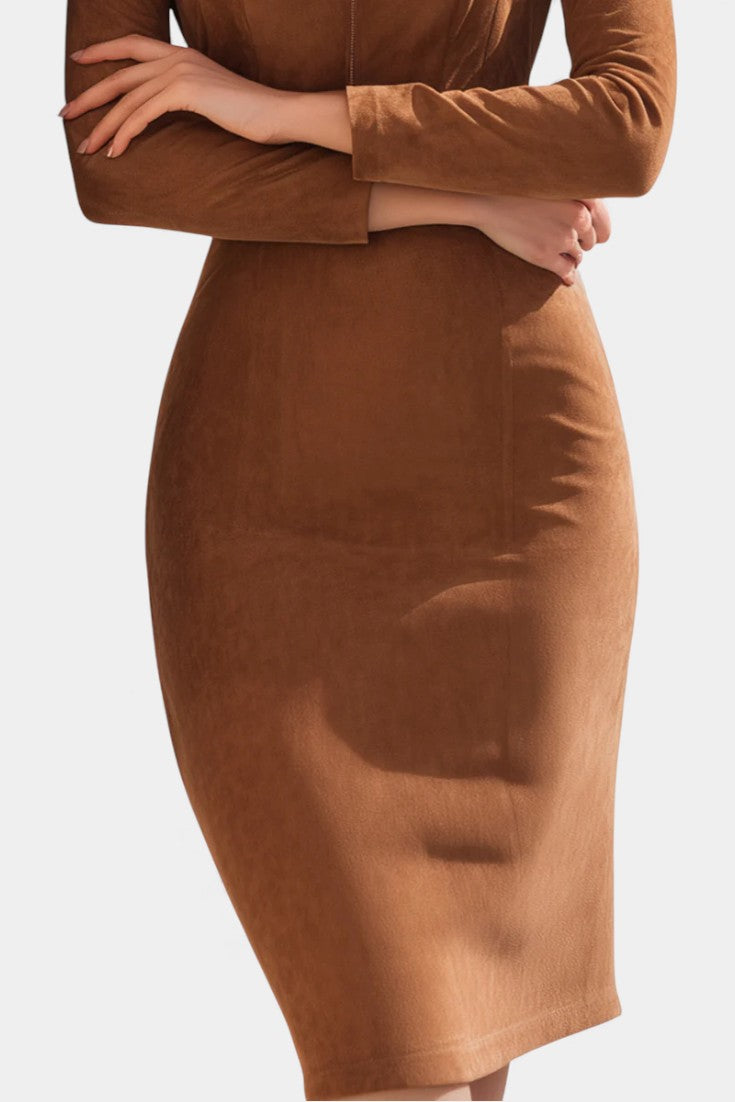 Charlène Robe Zippée en Suédine Caramel