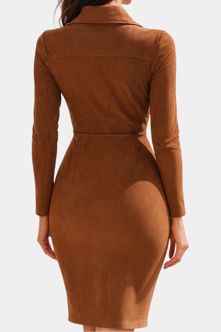 Charlène Robe Zippée en Suédine Caramel