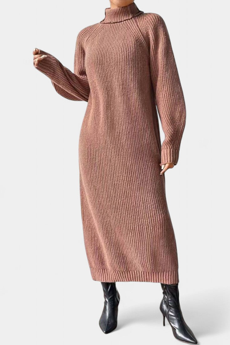 Liliriane Robe Pull Midi Tricotée à Col Roulé