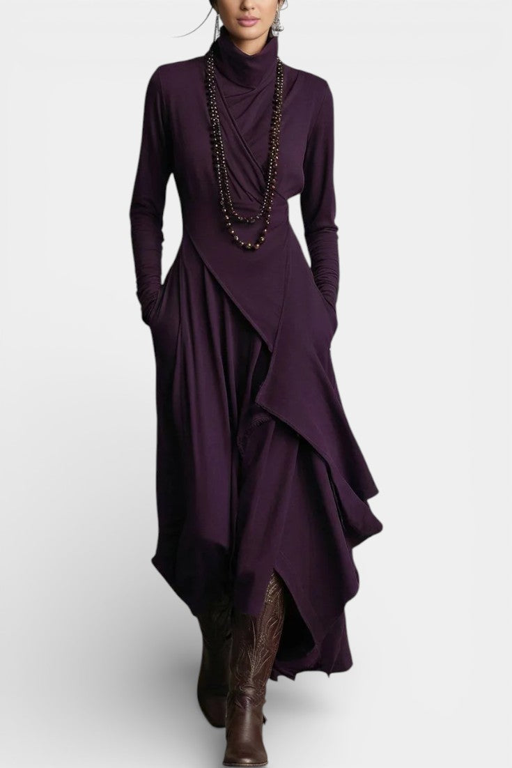 Ébeline Robe Longue Irrégulière à Col Montant d’Inspiration Gothique et Bohème