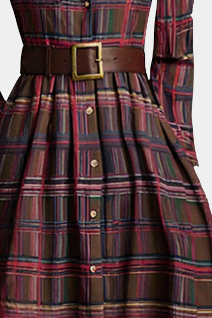 Eustellia Robe Longue à Carreaux d’Esprit Ethnique Rétro