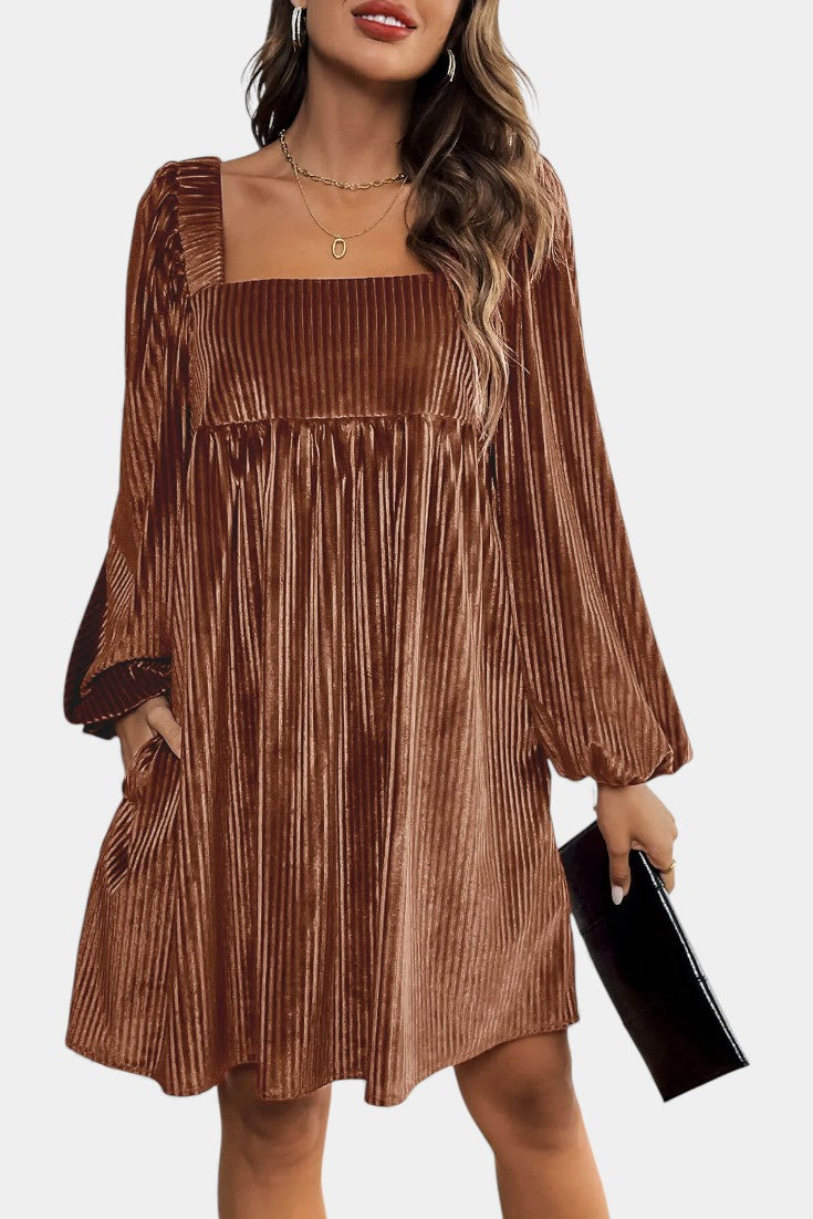 Adrenia Robe Midi en Velours Plissé