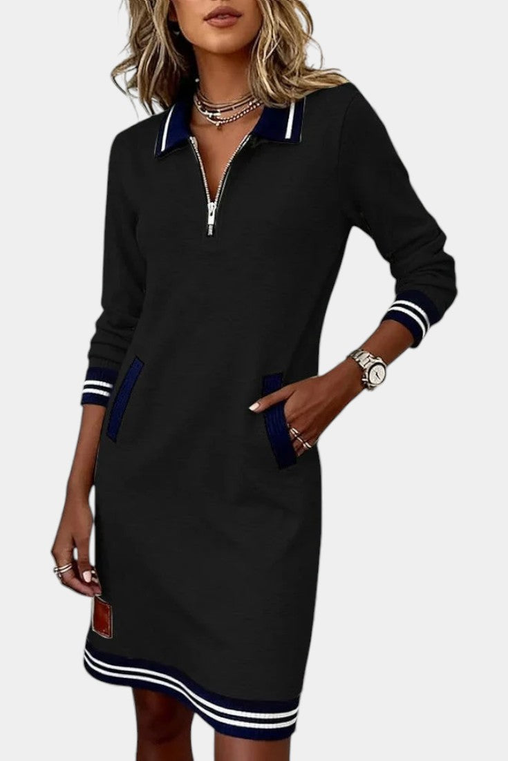Zharina Robe Décontractée à Col Froncé et Zip Discret
