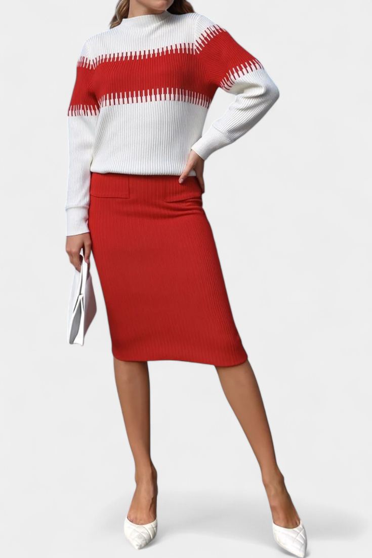 Sidonie Ensemble Robe Pull Midi Bicolore à Manches Longues