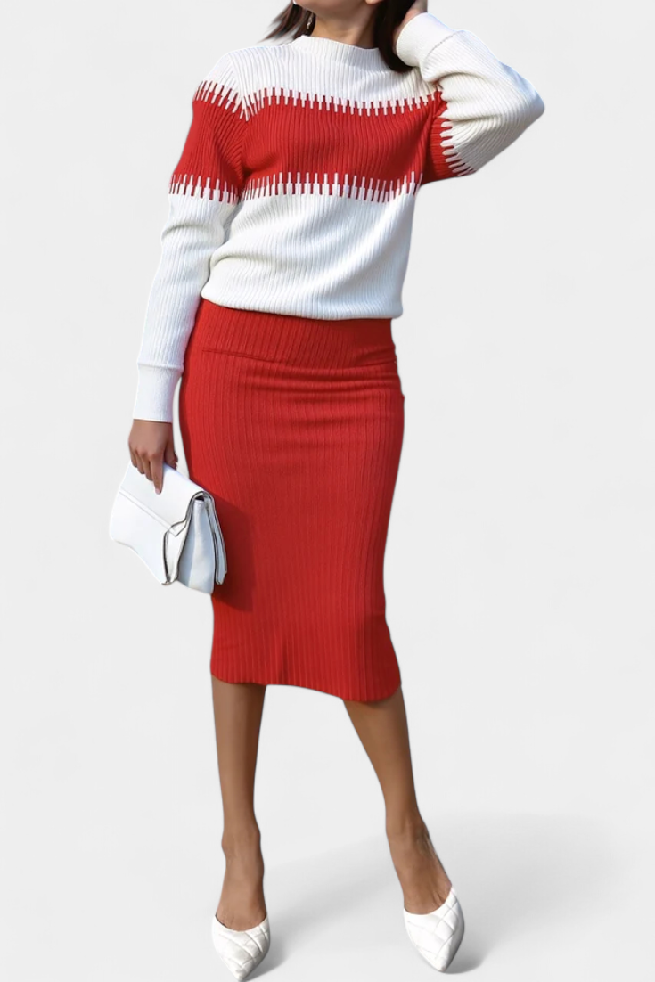 Sidonie Ensemble Robe Pull Midi Bicolore à Manches Longues