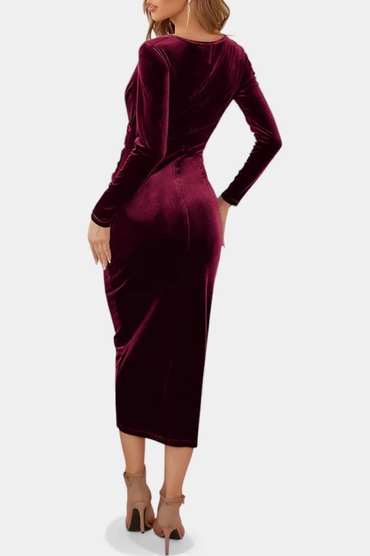 Kenza Robe Midi Cocktail en Velours Froncé