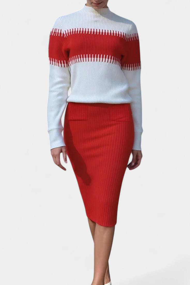 Sidonie Ensemble Robe Pull Midi Bicolore à Manches Longues