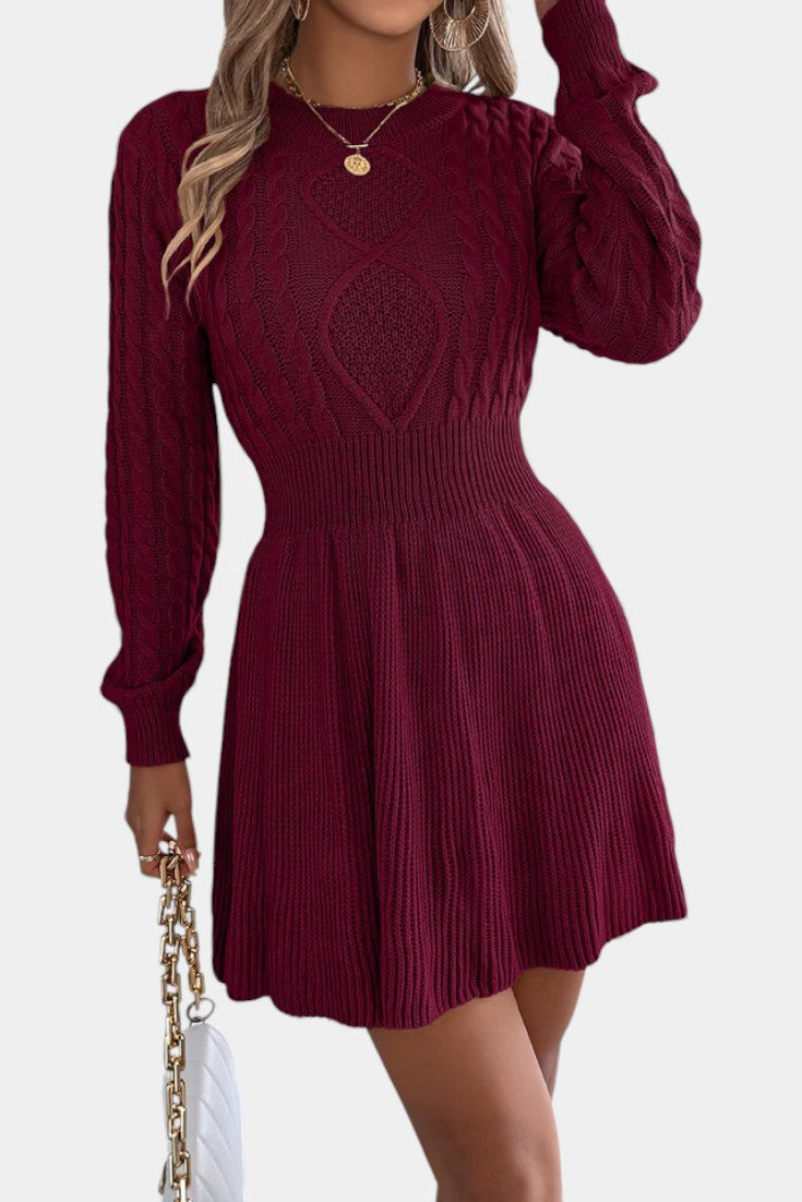 Césarine Robe Pull Mini en Maille Torsadée à Col Rond
