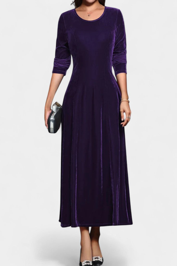 Tiphaine Robe Maxi en Velours à Manches Longues et Col Rond