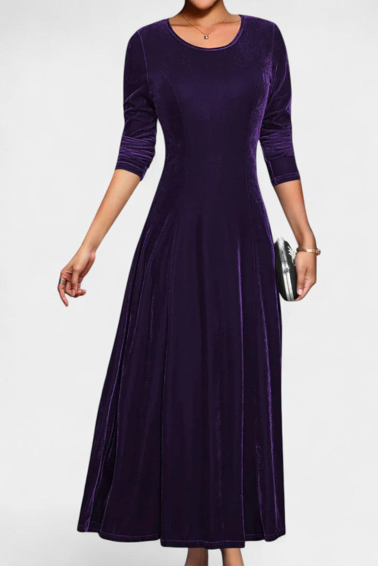Tiphaine Robe Maxi en Velours à Manches Longues et Col Rond