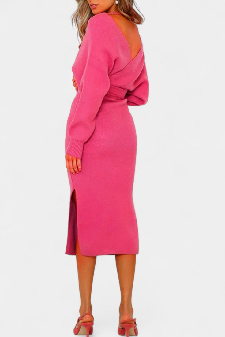 Coriselle Robe Pull Midi à Lacets et Dos Nu