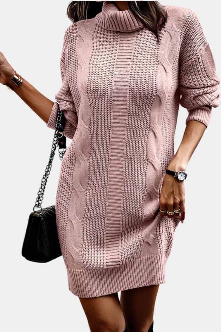 Taciana Robe Pull en Maille Unie à Col Roulé et Manches Longues