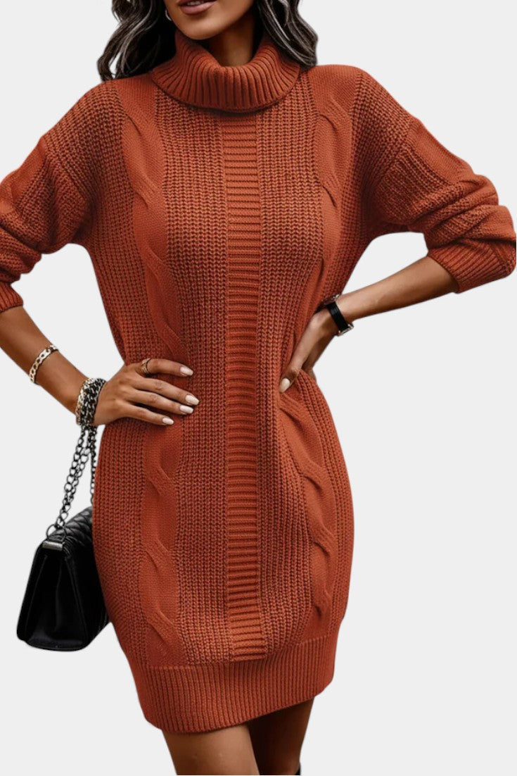 Taciana Robe Pull en Maille Unie à Col Roulé et Manches Longues