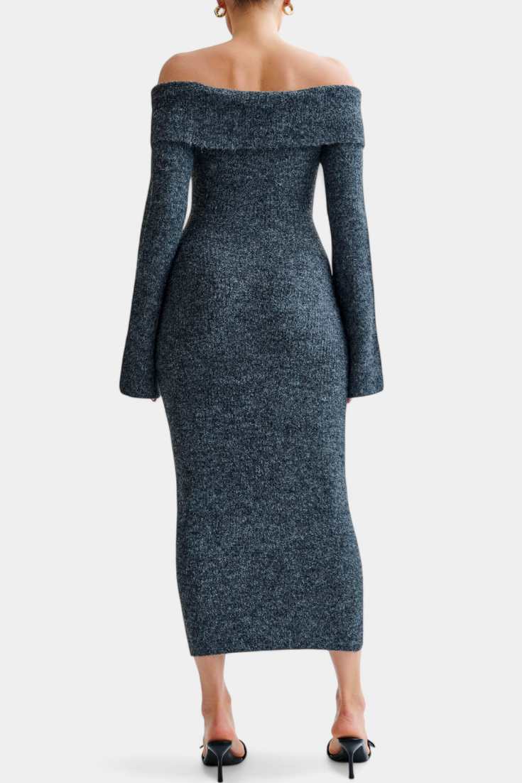 Solsona Robe en Tricot à Une Épaule et Manches Longues