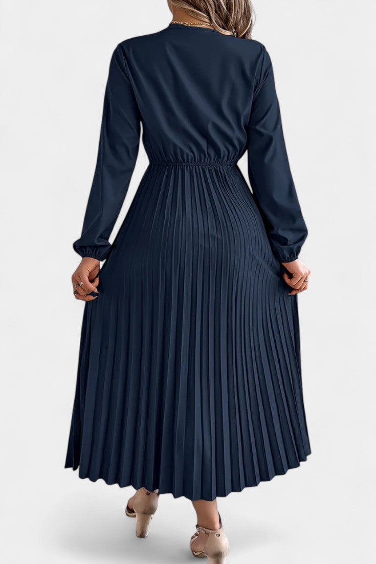 Séverine Robe Plissée en Dentelle à Manches Longues Bouffantes et Encolure en V