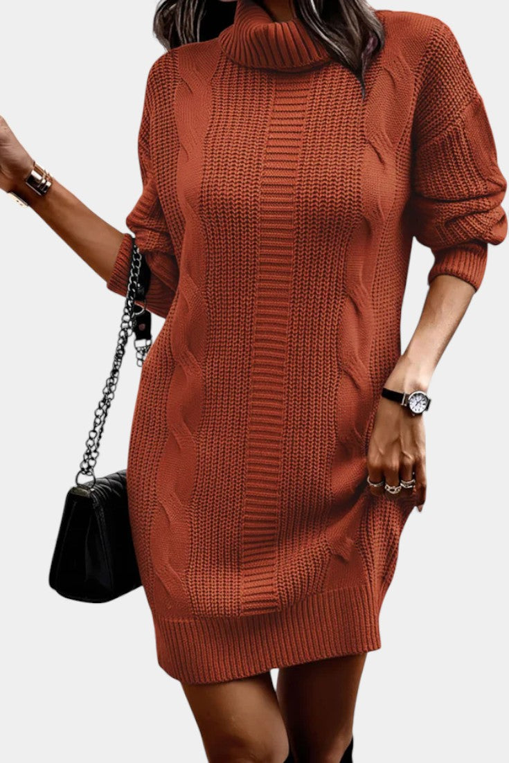 Taciana Robe Pull en Maille Unie à Col Roulé et Manches Longues