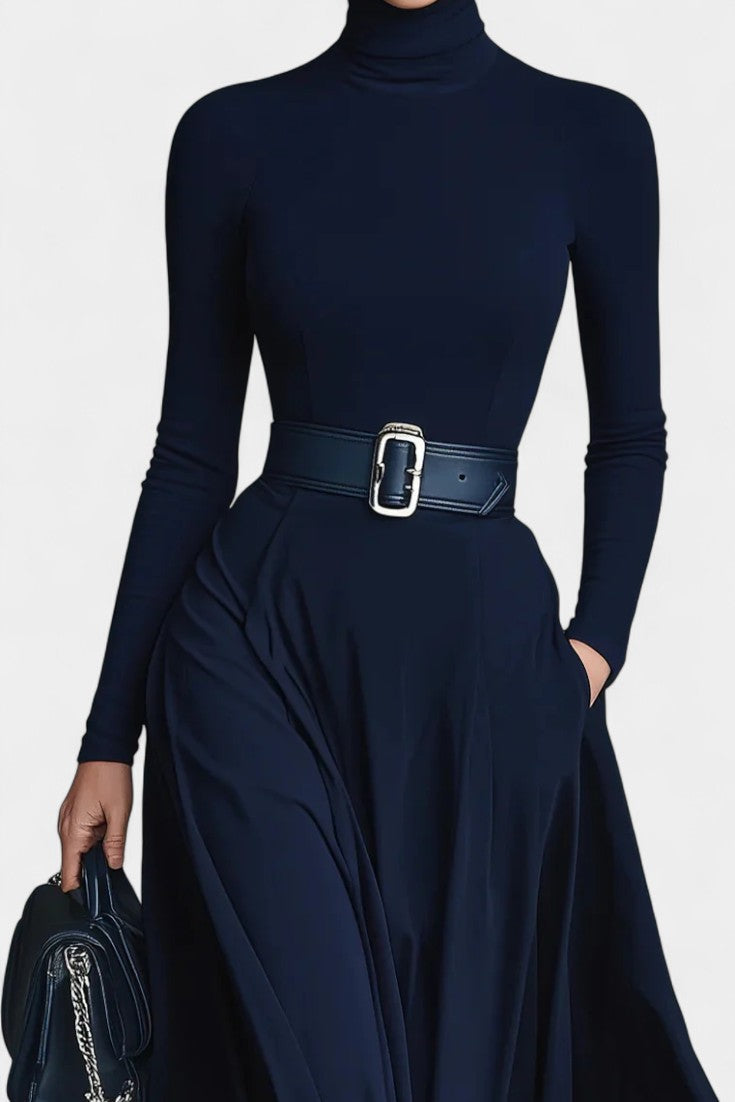 Lanai Robe Longue en Tricot à Col Montant et Silhouette Évasée