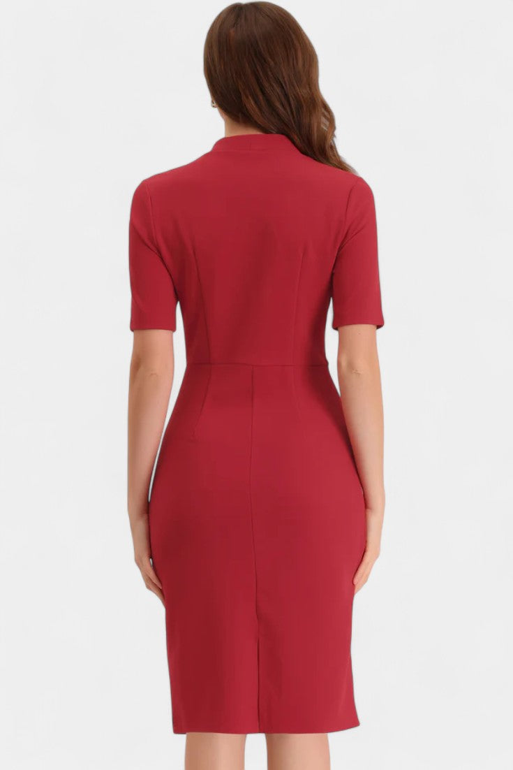 Carminia Robe Crayon Ajustée à Décolleté en V et Manches Courtes