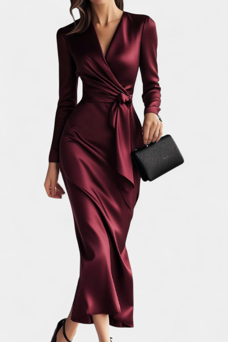 Mariva Robe Portefeuille Satinée Élégante avec Ceinture