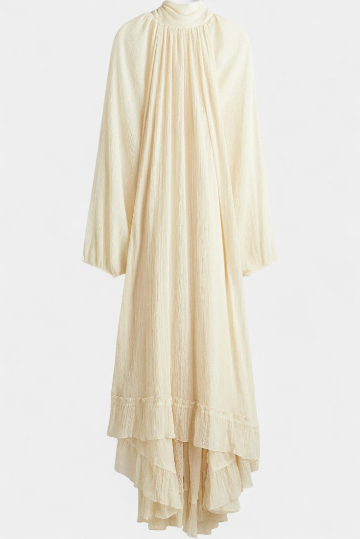 Prunelle Robe Maxi Texturée à Col Montant