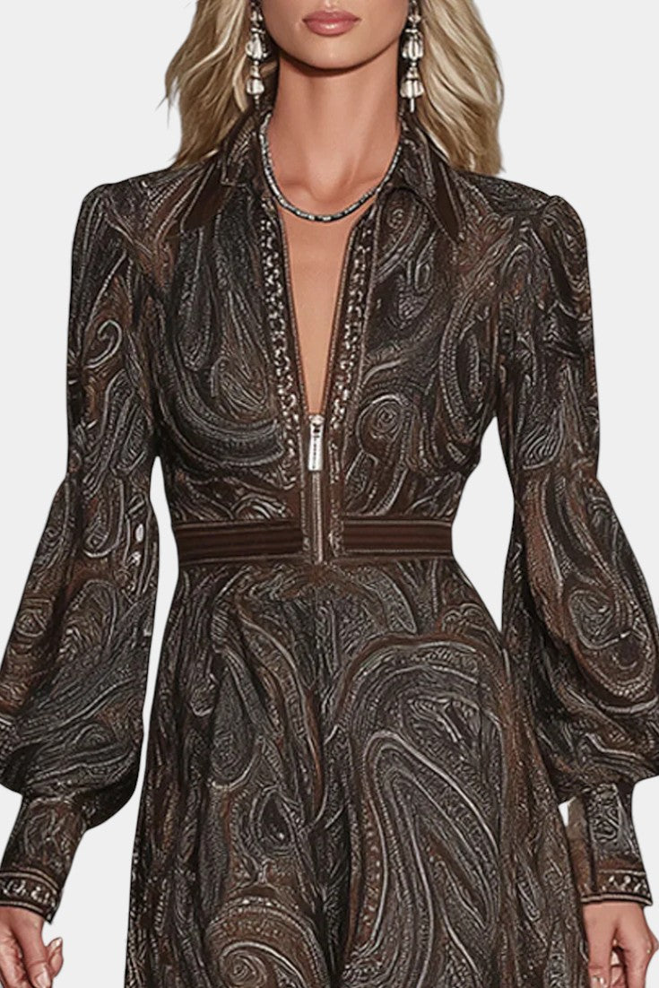 Clarysse Robe Maxi Vintage Paisley à Zip