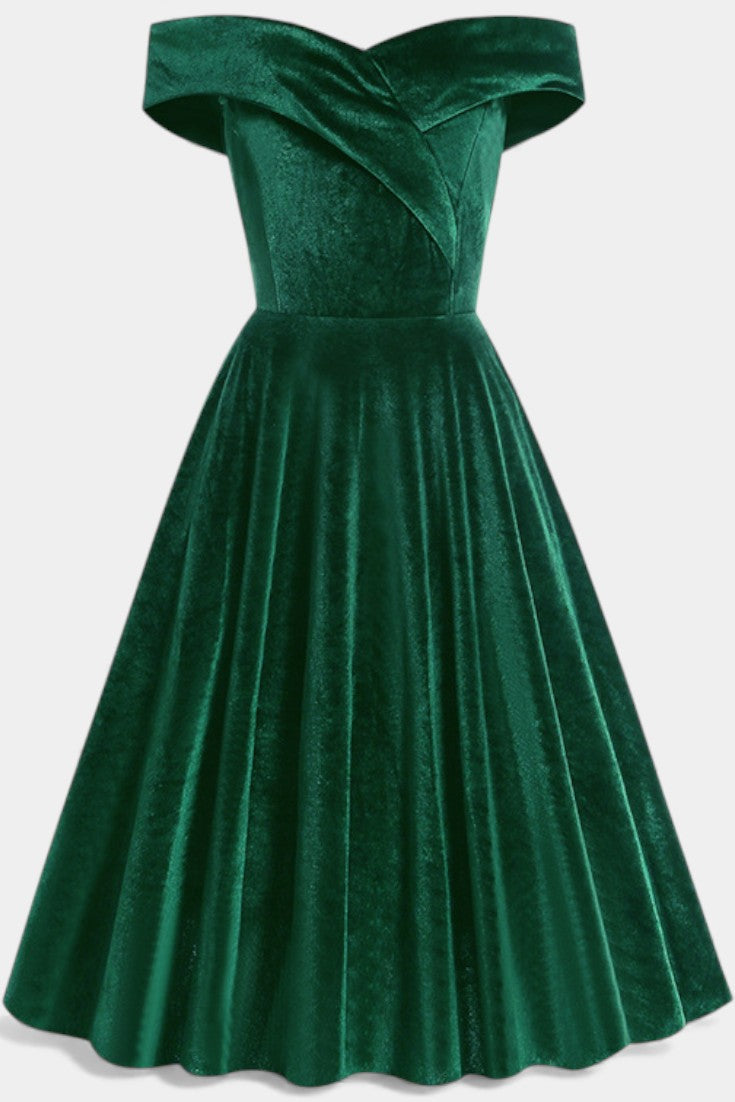 Maé Robe Vintage en Velours à Épaules Dénudées
