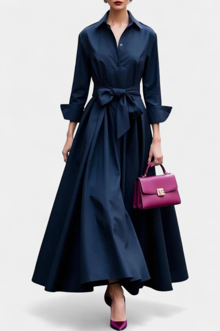 Lioren Robe Chemise en Sergé avec Nœud à la Taille