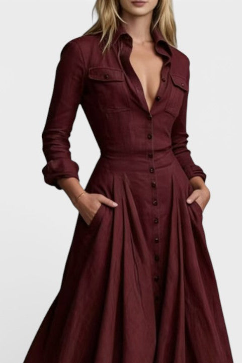 Gabriela Robe Longue Boutonnée à Taille Marquée