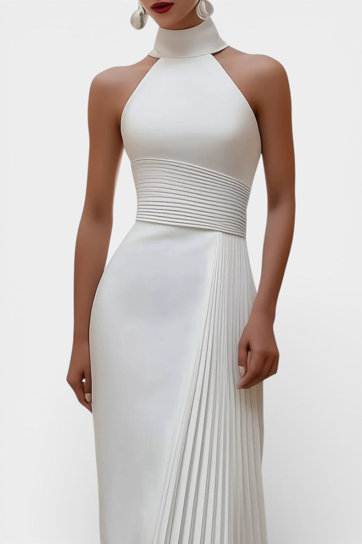 Whitney Robe de Soirée Satinée Plissée à Col Halter